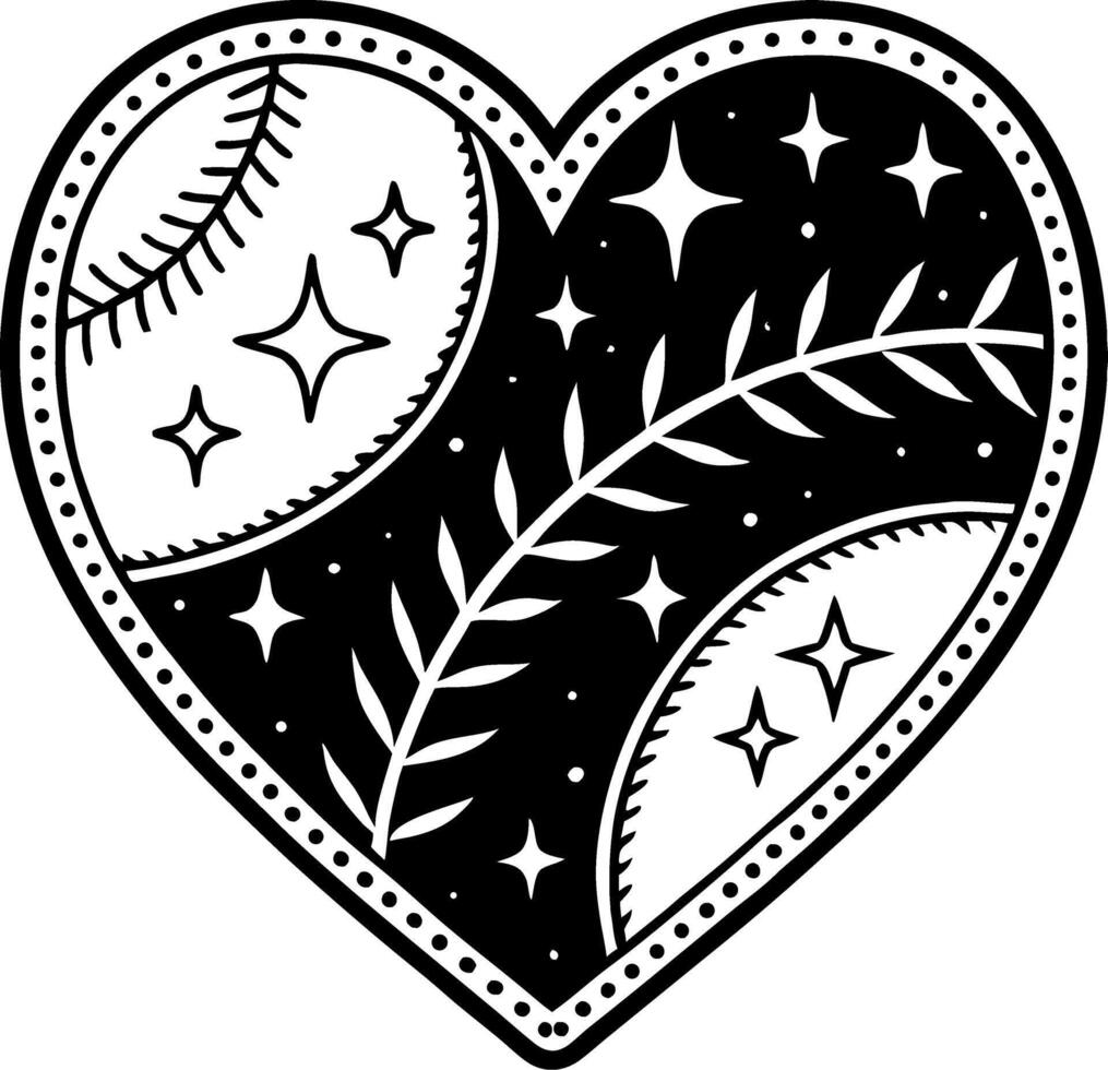 Heart Shape Design Featuring Baseball Elements Floral Patterns and Star Accents for Tattoos vector