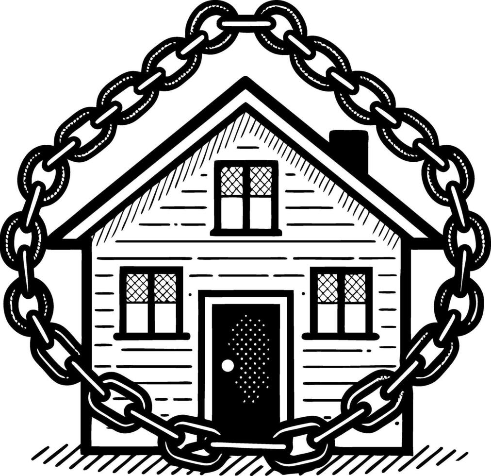 Chained House Illustration Symbolizing Security and Protection for Homeowners vector