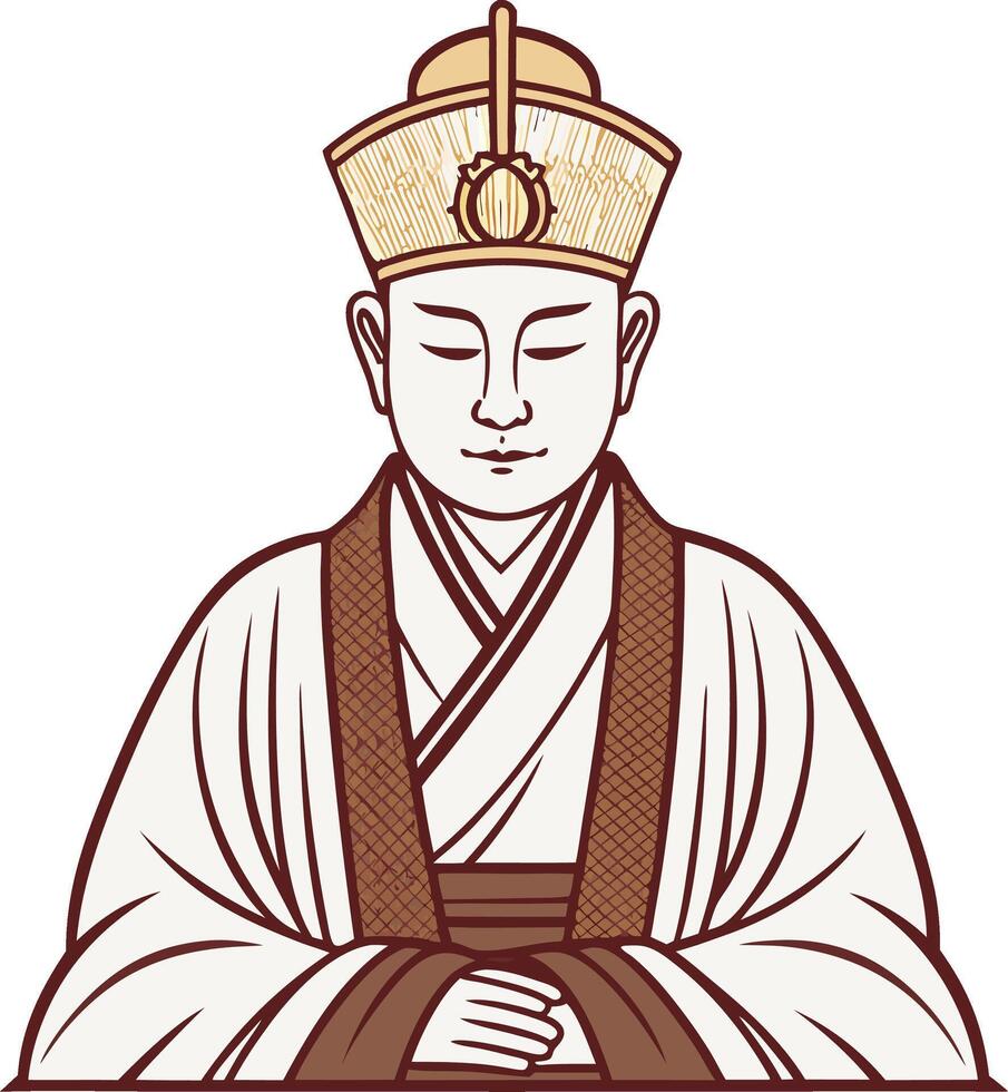 Meditating Figure in Traditional Attire Symbolizing Peace and Serenity for Spiritual Themes vector