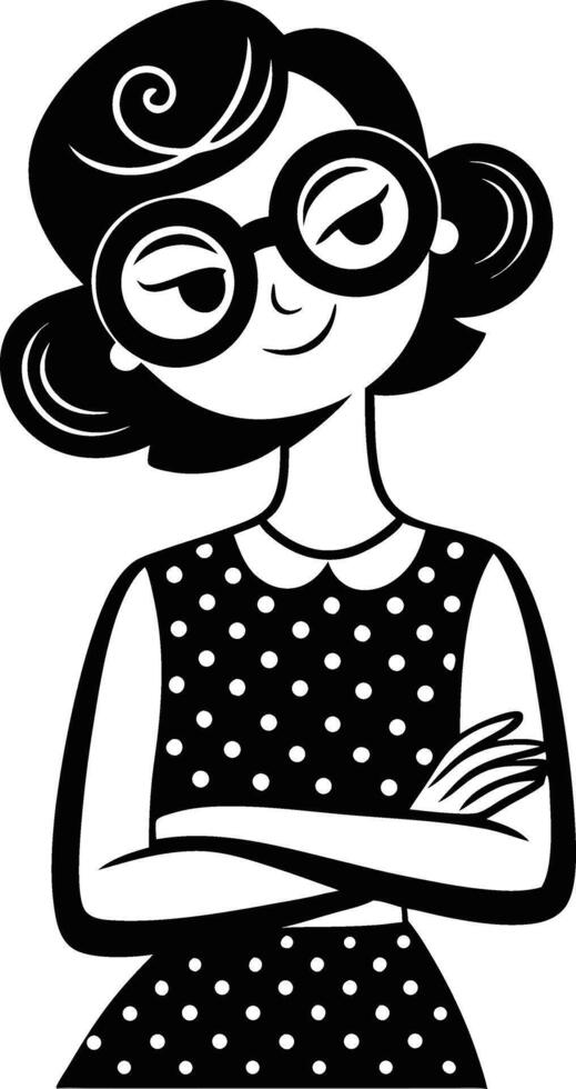 Confident Young Woman with Glasses and Polka Dot Dress Illustration vector