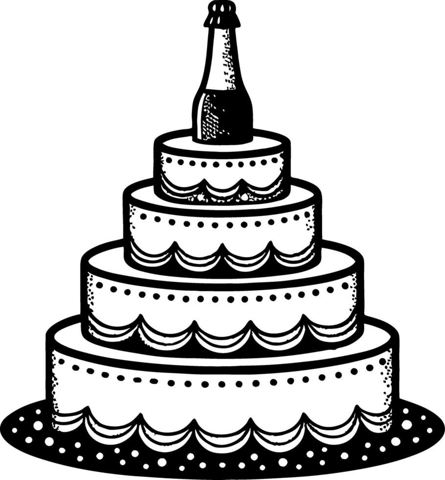 Elegant Three Tier Cake with Champagne Bottle Ideal for Celebrations and Event Illustrations vector