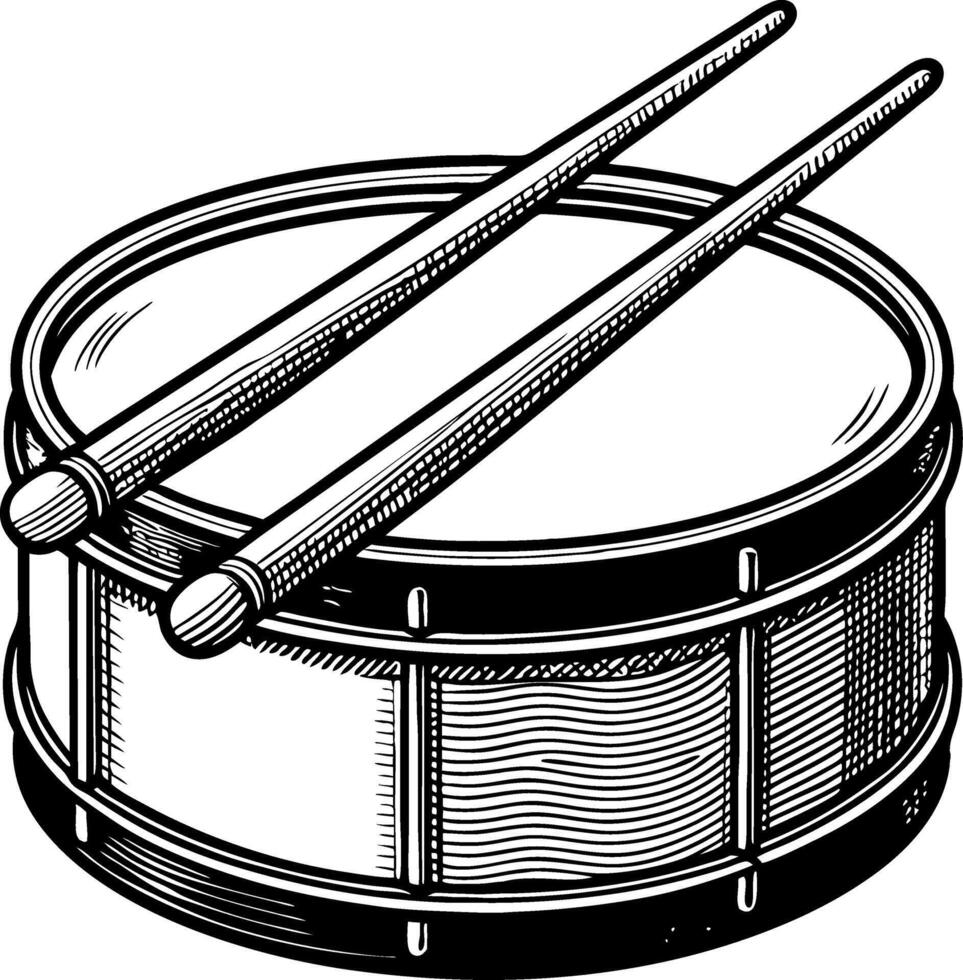 Detailed Hand-Drawn Snare Drum Illustration for Music Themed Art and Tattoo Designs vector