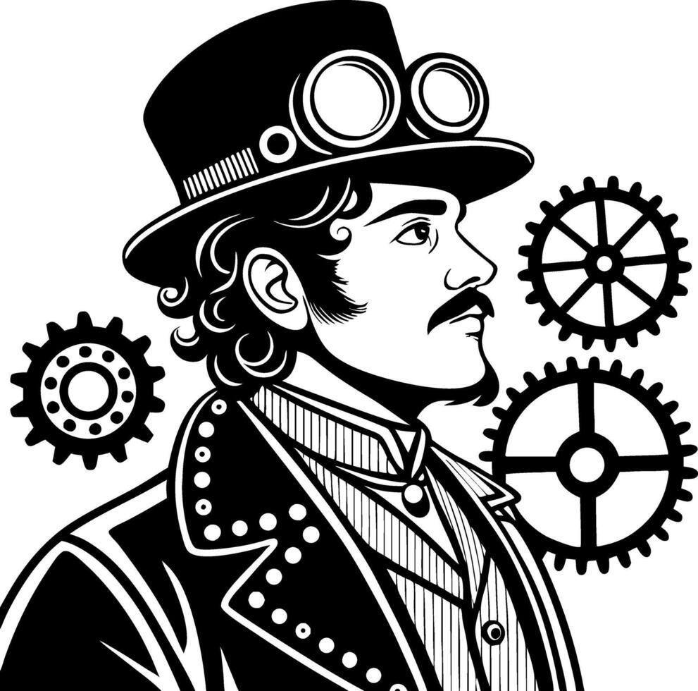Steampunk Gentleman with Gears and Goggles Illustration for Unique Designs and Projects vector