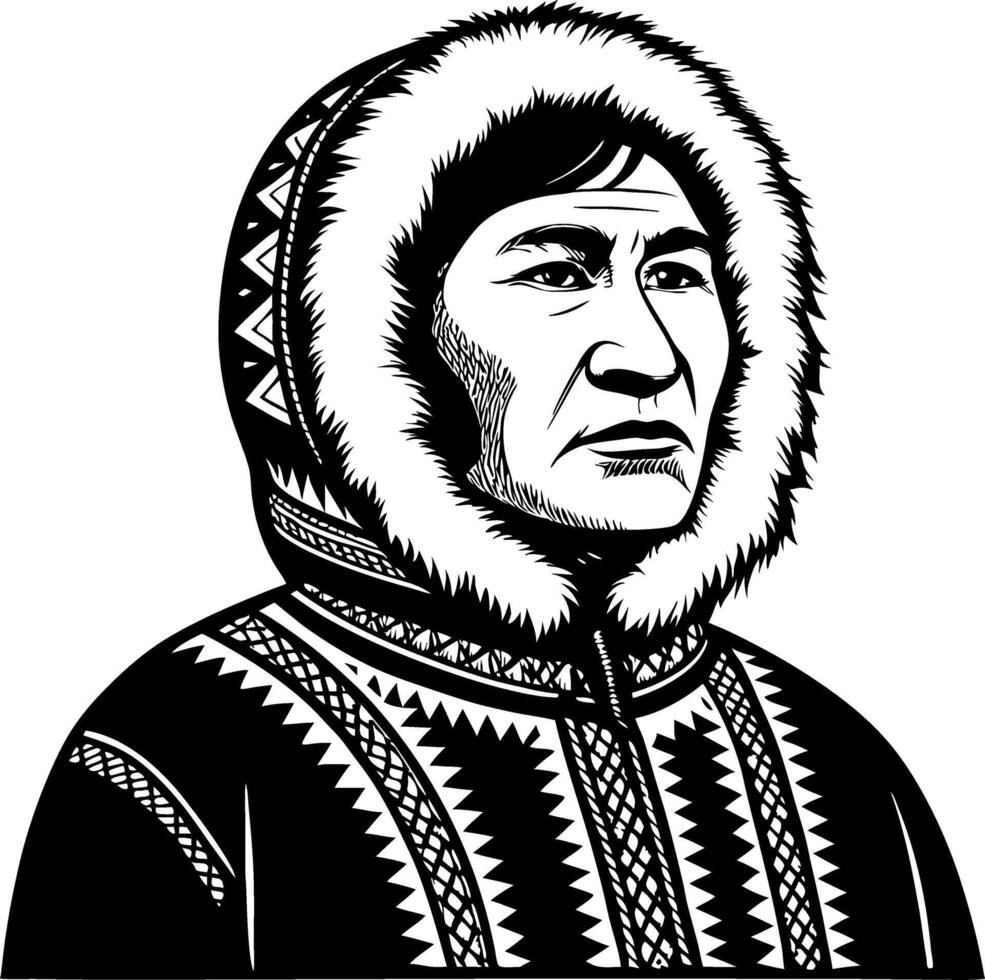Indigenous Arctic Man in Traditional Attire Illustration for Cultural and Educational Use vector