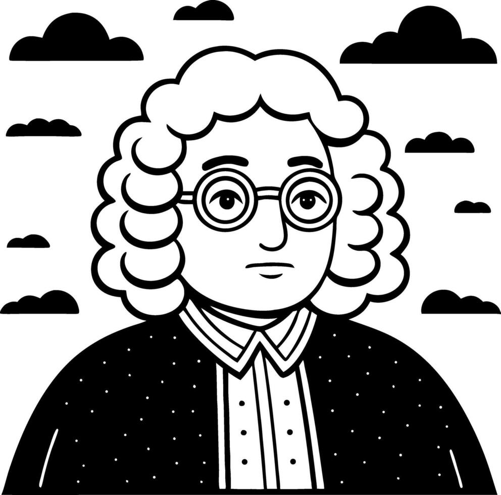 Illustrative Portrait of a Person with Curly Hair and Glasses Surrounded by Clouds vector