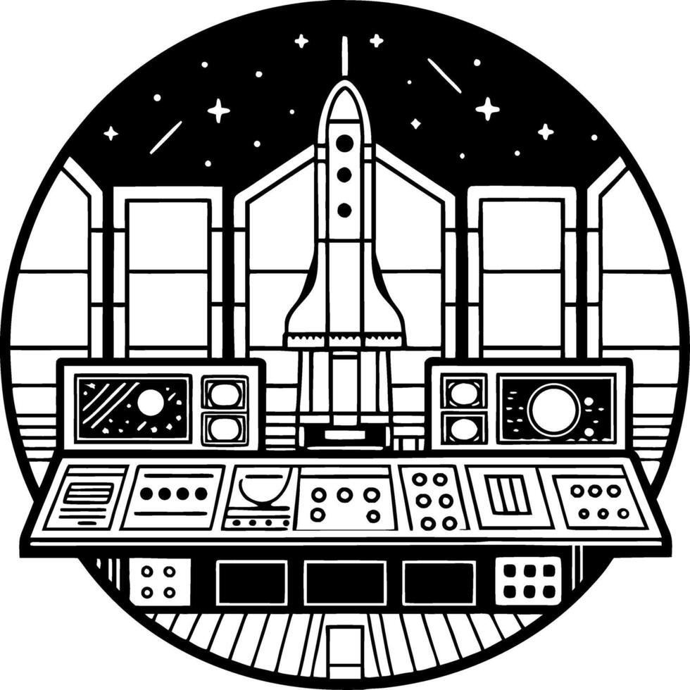 Rocket Launch Control Center Illustration for Space Exploration Themes vector