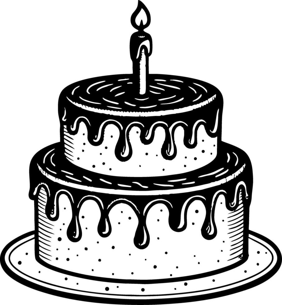 Two Tier Birthday Cake with Candle for Celebration and Party Decorations vector
