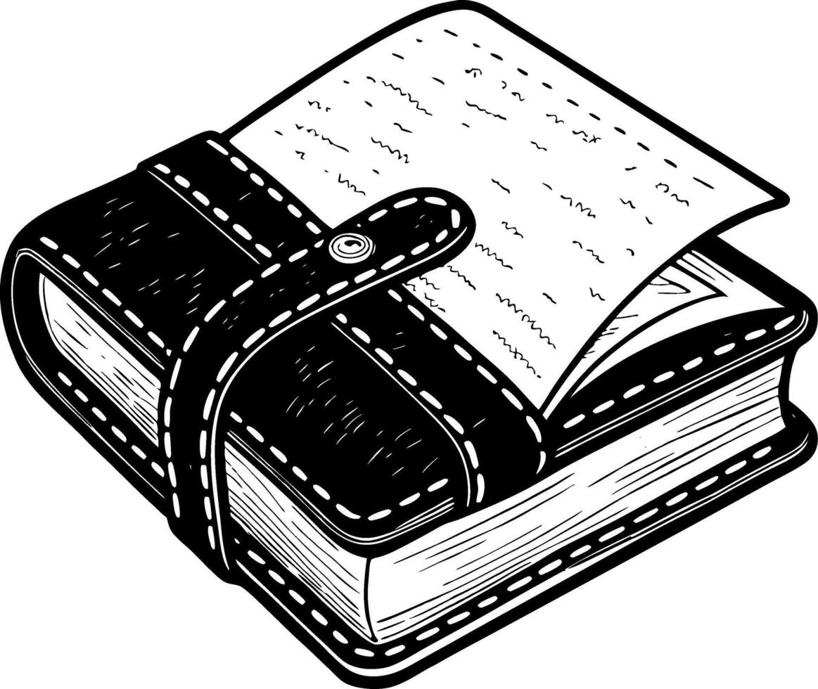 Detailed Leather Bound Journal Sketch for Creative Writing and Note Taking vector
