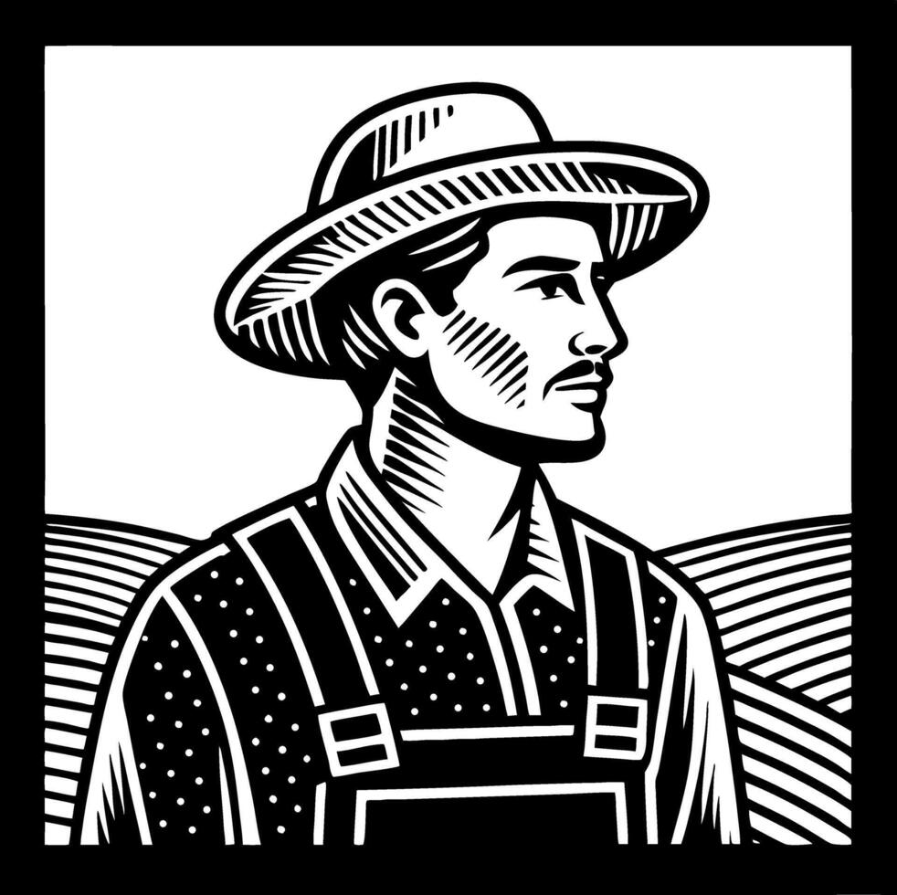Vintage Farmer Portrait in Hat Representing Agriculture and Rural Life vector