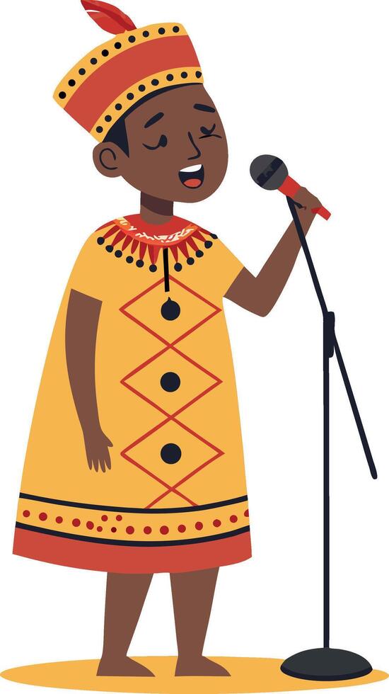 Singing Child in Traditional Costume with Microphone for Celebration and Cultural Events vector