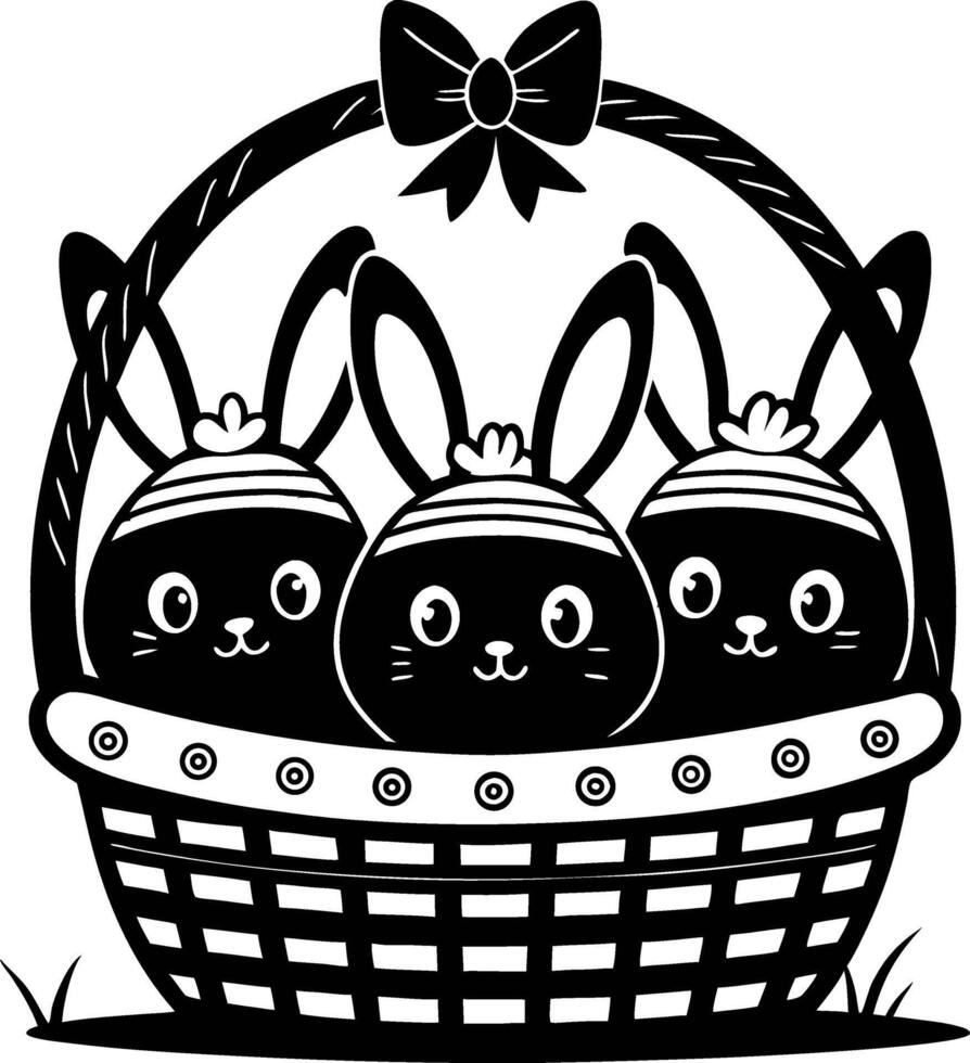 Cute Black and White Bunny Basket Design Perfect for Easter Crafts Coloring and Tattoos vector