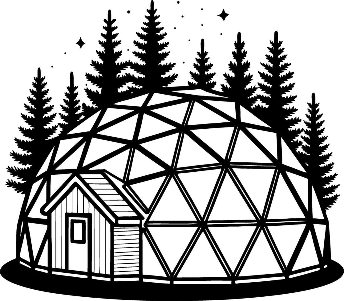 Geodesic Dome Surrounded by Pine Trees in Nature Ideal for Eco Living Designs vector