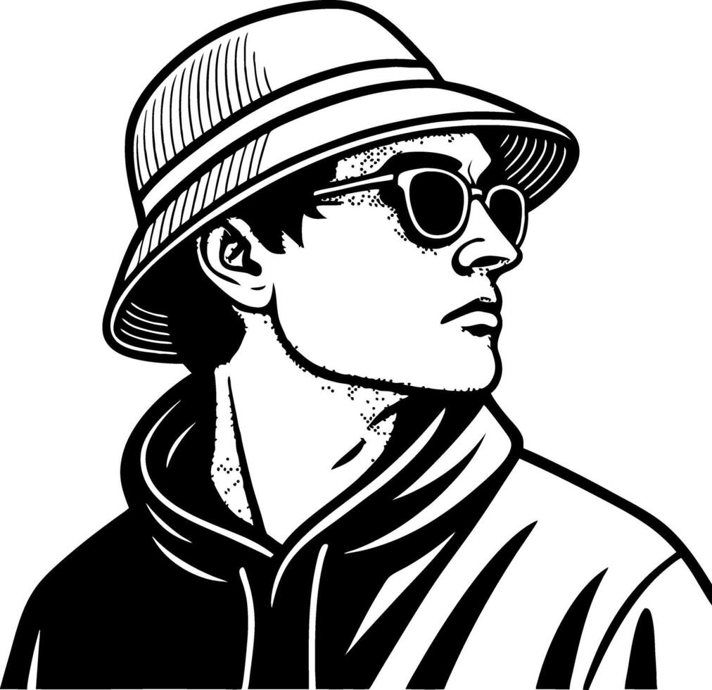 Cool Young Man in Sunglasses and Hat Artwork for Apparel and Tattoos vector