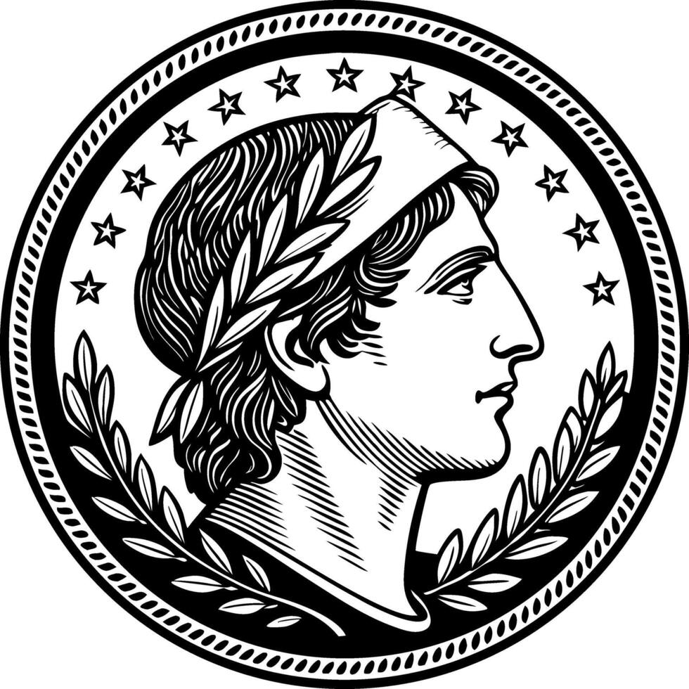 Classic Laurel Wreathed Profile Portrait Art for Tattoo Designs and Home Decor vector