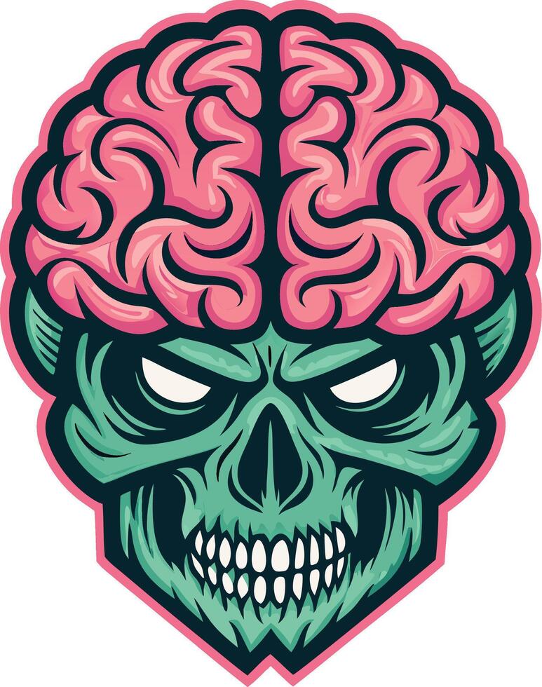 Brain Skull Art Design Featuring Stylized Skull and Creative Brain Elements for Tattoos and Apparel vector