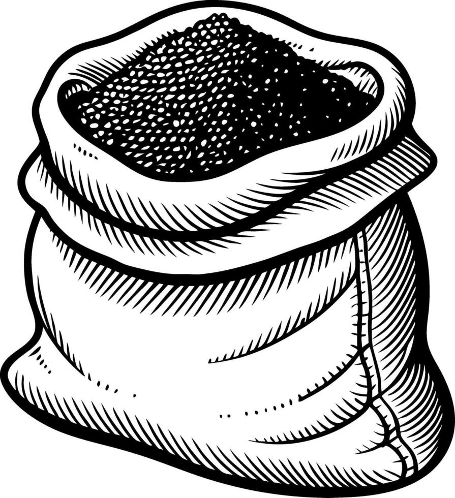 Detailed Hand-Drawn Sack Filled with Grain or Seeds Ideal for Illustrations and Design Projects vector