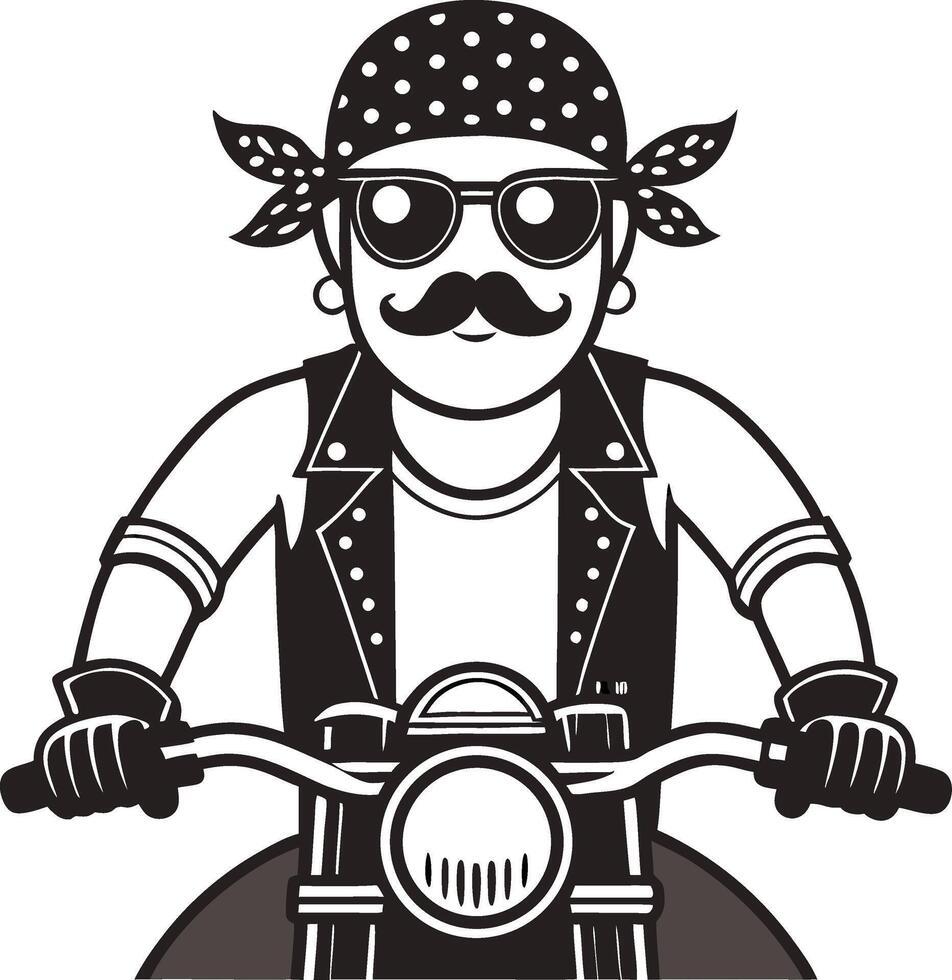 Biker Character Riding Motorcycle in Retro Style Perfect for T-Shirt Design and Stickers vector