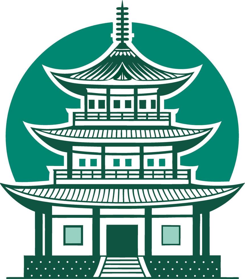 Traditional Asian Pagoda Structure Set Against a Circular Background Ideal for Design Projects vector