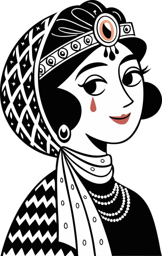 Elegant Indian Woman Portrait with Traditional Jewelry and Beautiful Headscarf Design vector