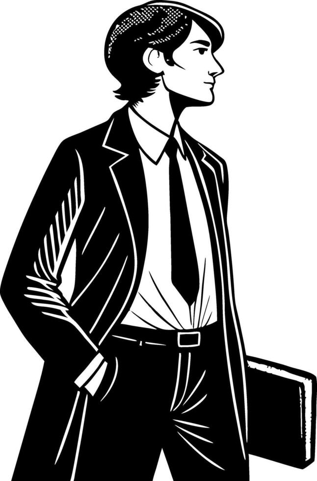 Elegant Businessman in Suit Holding Briefcase Side View Illustration vector