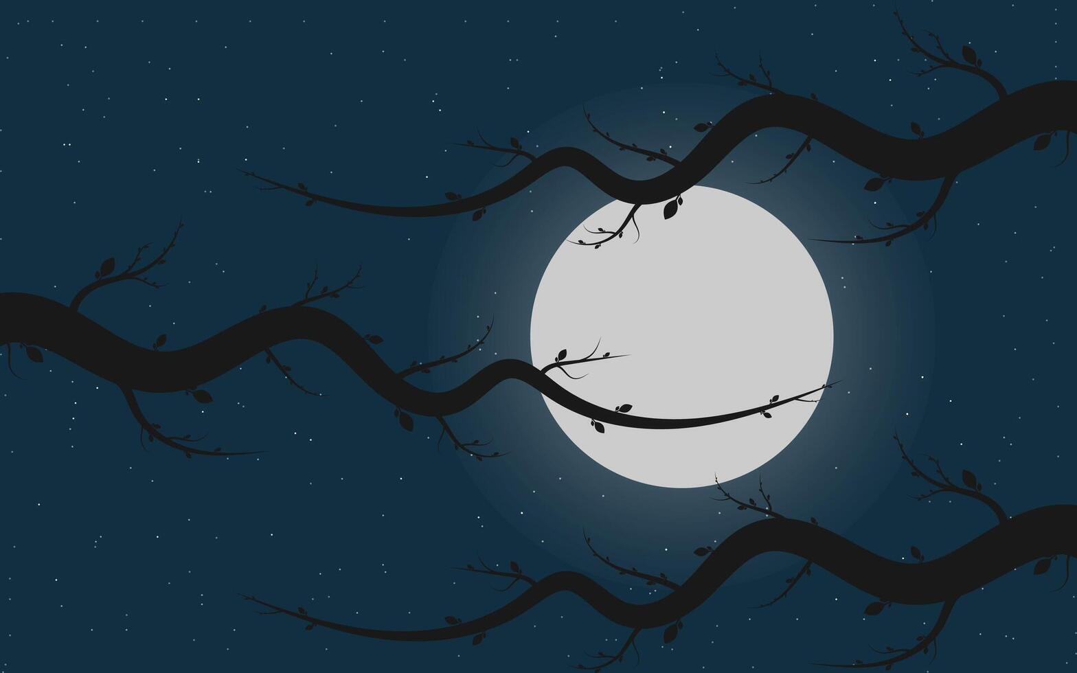 starry night with moon and tree branches illustration. vector