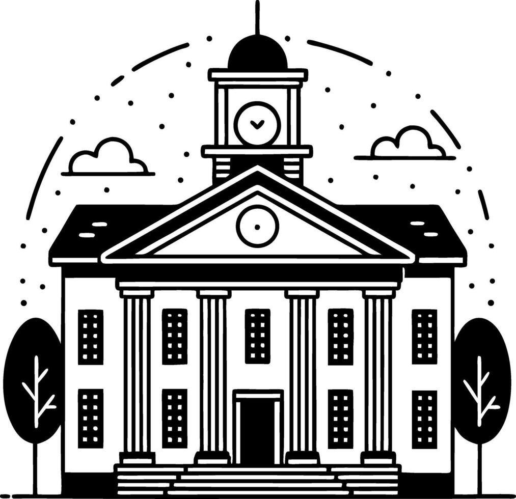 Classic Architectural Building Design with Tall Columns Clock Tower and Decorative Details vector