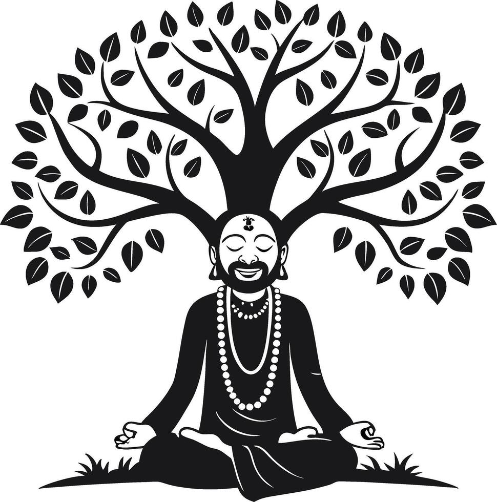 Meditating Buddha with Tree of Life Design for Spiritual Art Prints and Coloring Books vector