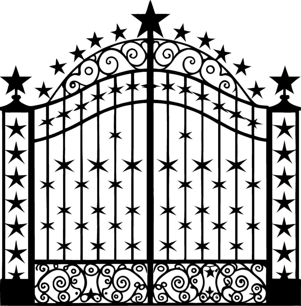 Elegant Starry Iron Gate Design for Home Decor and Tattoo Inspiration vector