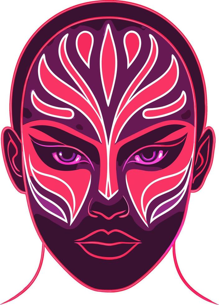 Vibrant Abstract Female Face with Intricate Tribal Patterns for Artistic Projects and Tattoos vector