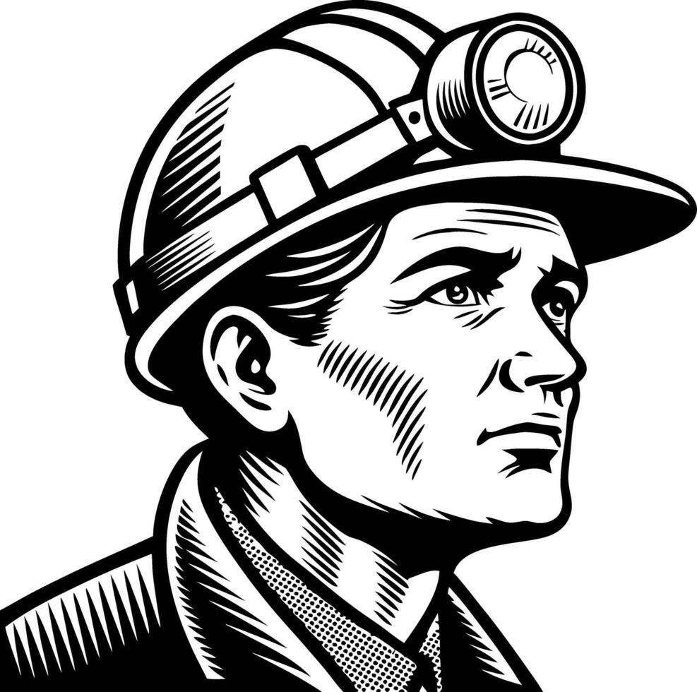 Miner Portrait with Headlamp Vintage Style Illustration for Posters and T-Shirt Designs vector