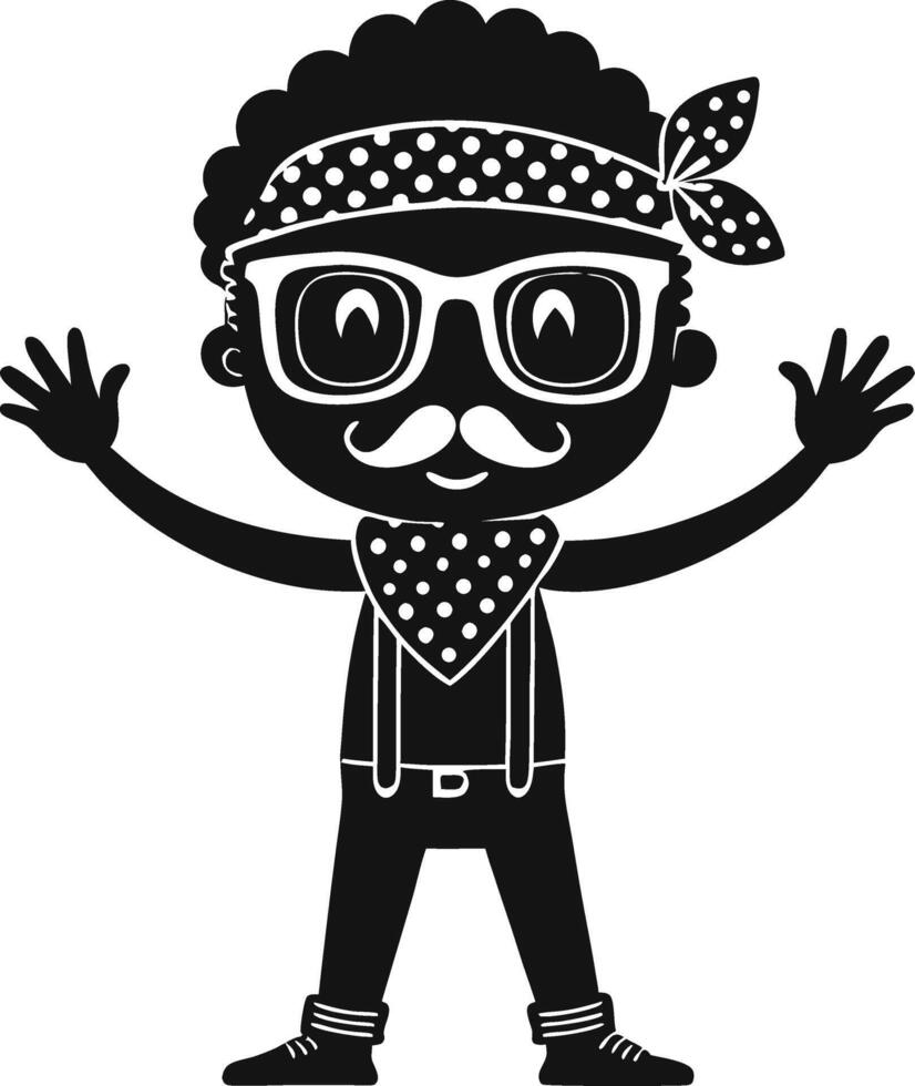 Cool Cartoon Character with Bandana Sunglasses and Mustache for Fun Designs and Illustrations vector