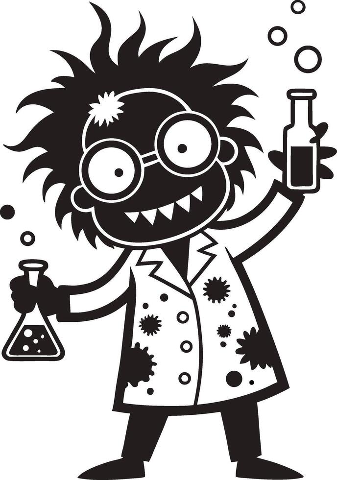 Whimsical Crazy Scientist Character with Test Tubes and Bubbles for Fun Designs vector