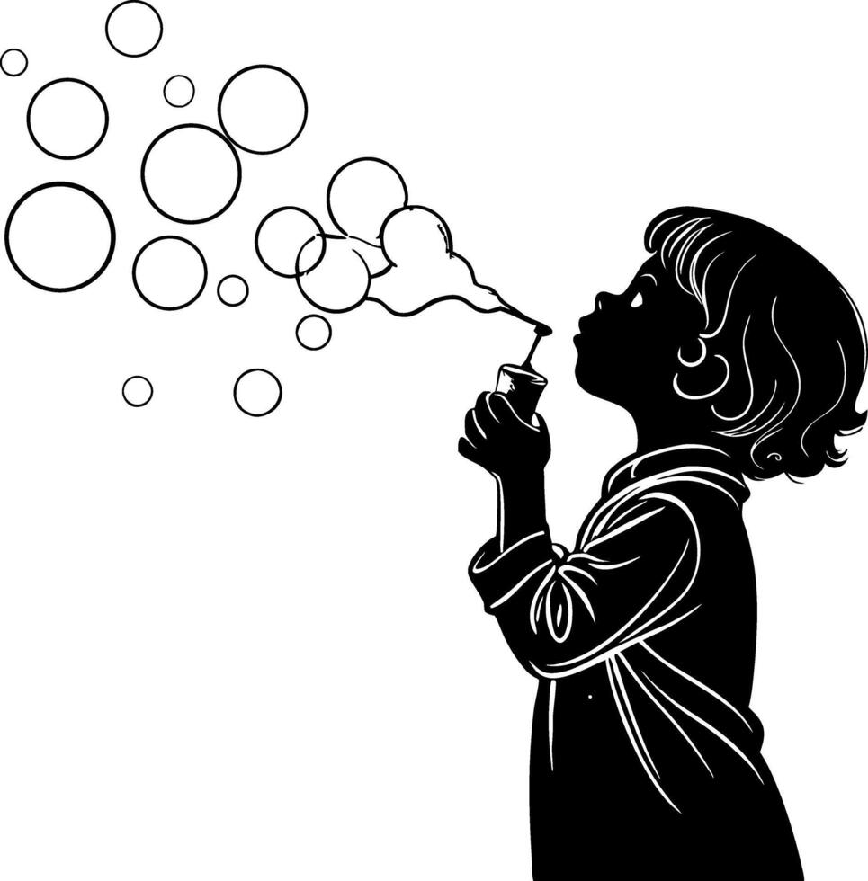 Child Blowing Bubbles Silhouette Illustration for Coloring Books and Home Decor vector