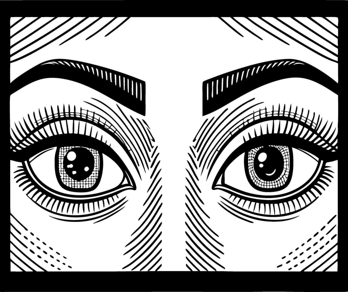 Intricate Black and White Close-Up of Human Eyes with Detailed Textures for Artistic Designs vector
