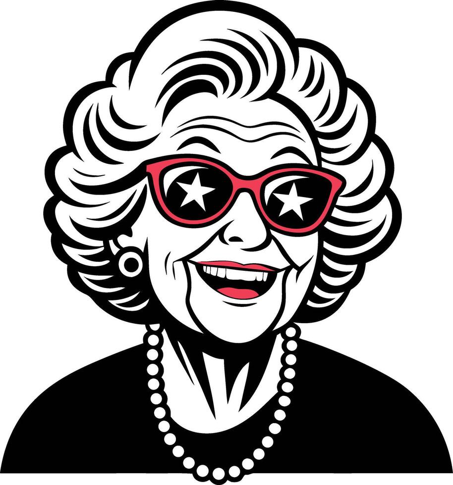 Vintage Cool Grandma Character with Retro Sunglasses and Pearls Perfect for Fun Designs vector