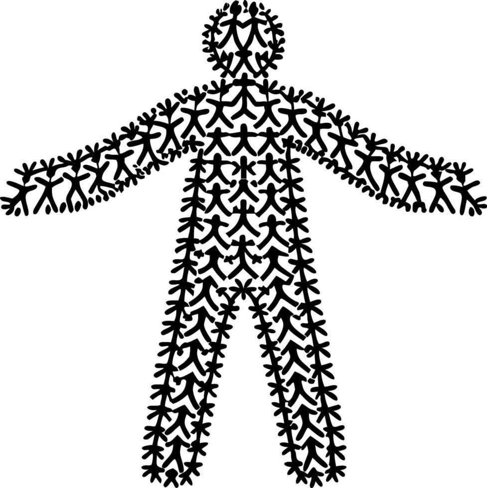 Abstract Human Silhouette Filled with Interconnected Figures Suitable for Tattoo and Art Projects vector