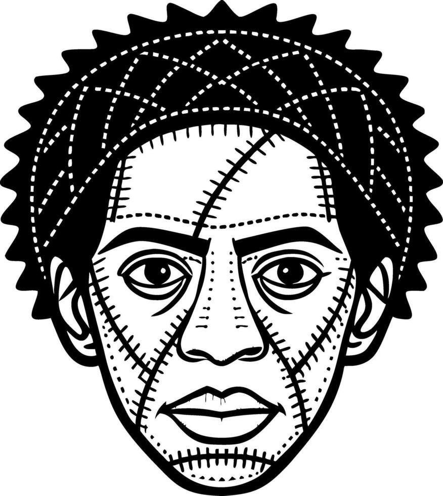Intricate Black and White Portrait with Stitching Details for Tattoo and Coloring Design vector