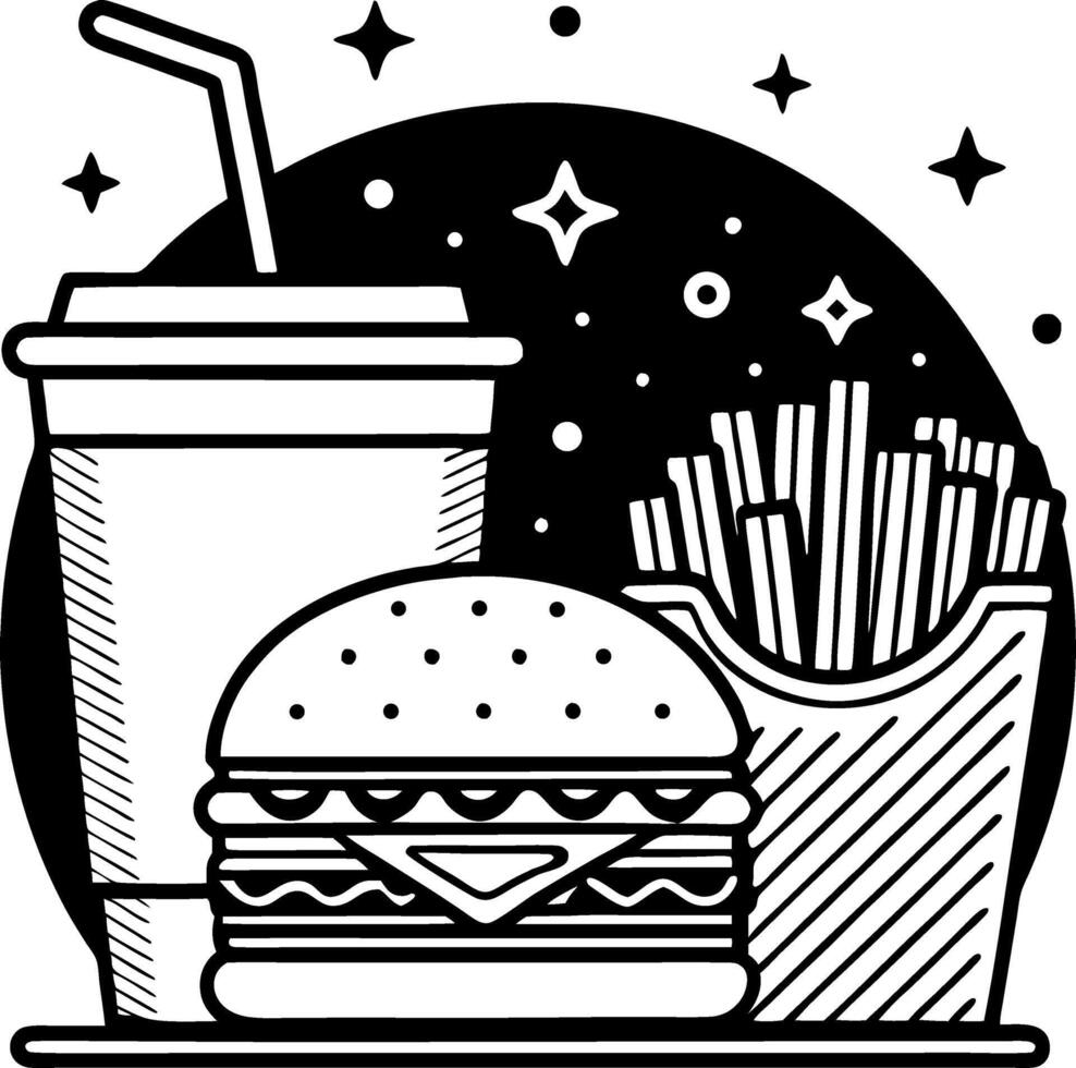Delicious Burger Fries and Drink Illustration for Foodie Designs and Culinary Projects vector