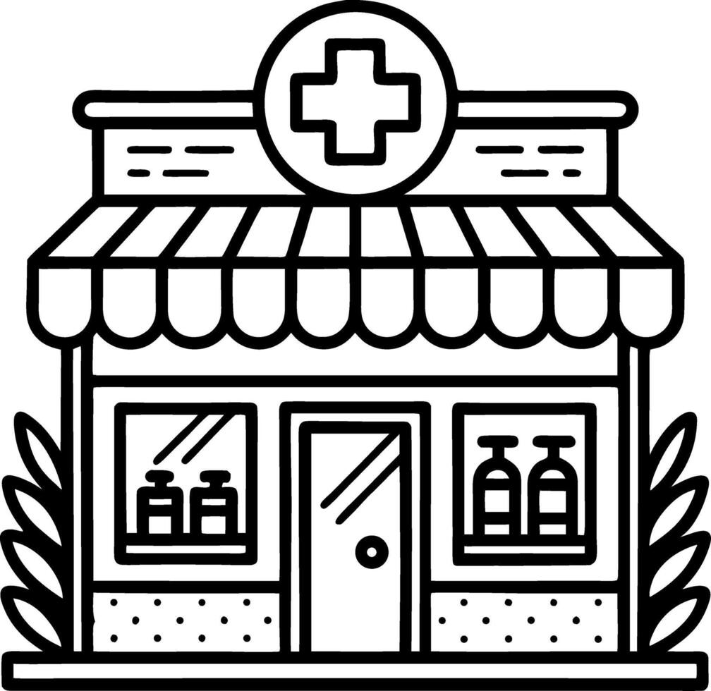 Pharmacy Building Outline Design for Health Services and Medical Illustrations vector