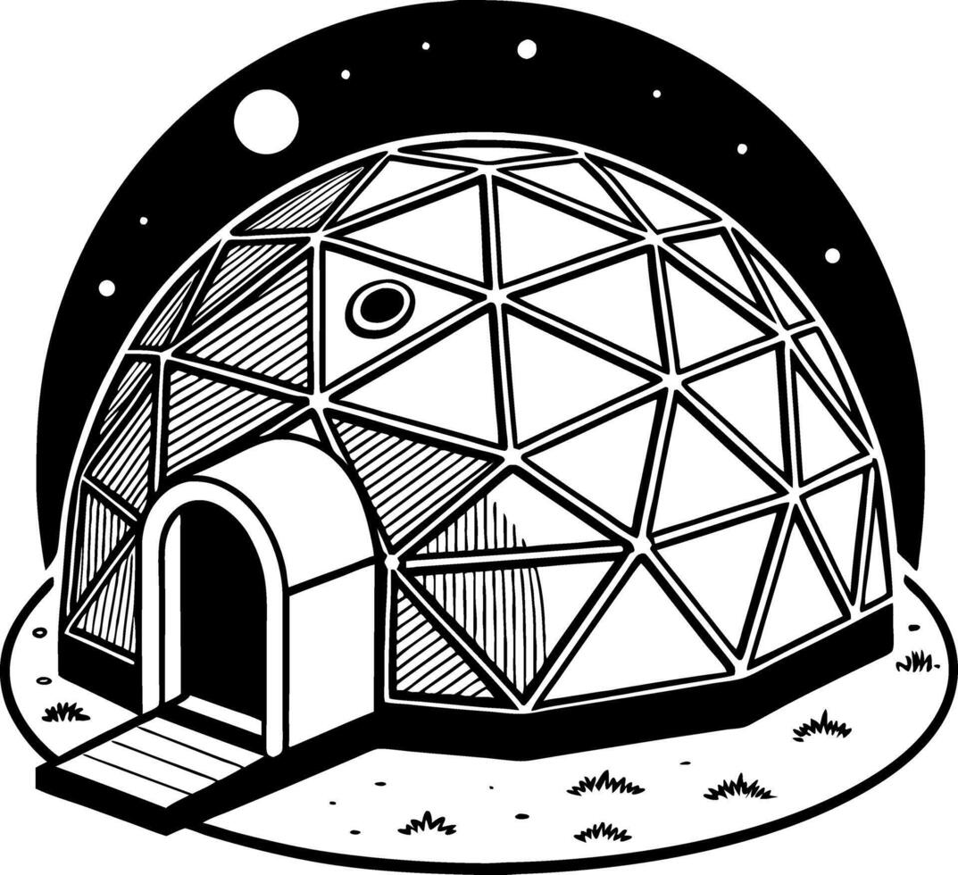 Geodesic Dome Structure with Pathway and Celestial Background for Modern Architecture Design vector