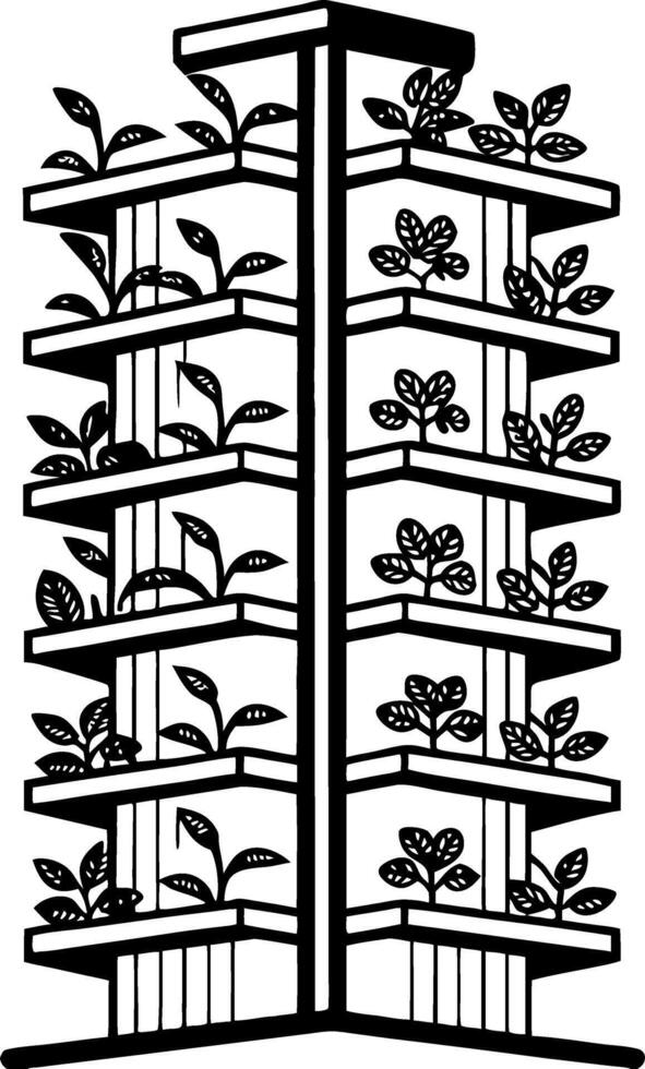 Vertical Garden Design Concept with Shelf Planters and Greenery for Urban Spaces vector
