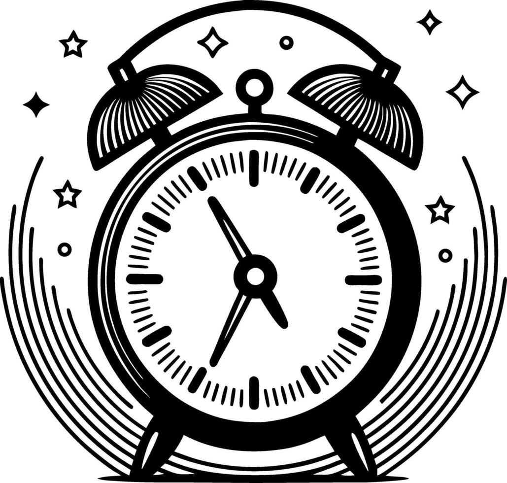 Vintage Alarm Clock with Stars and Curved Lines for Tattoo Design and Decor vector