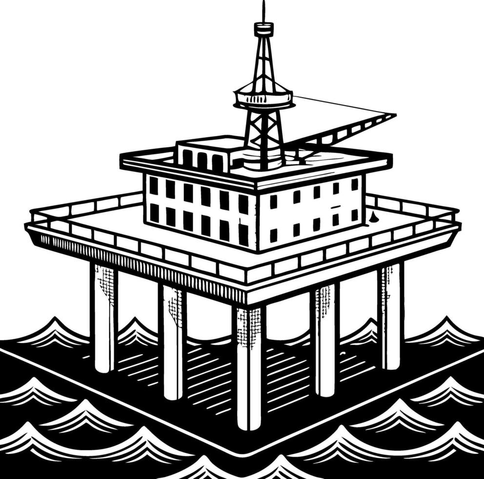 Offshore Oil Platform Art Ideal for Industrial Designs and Nautical Themes vector