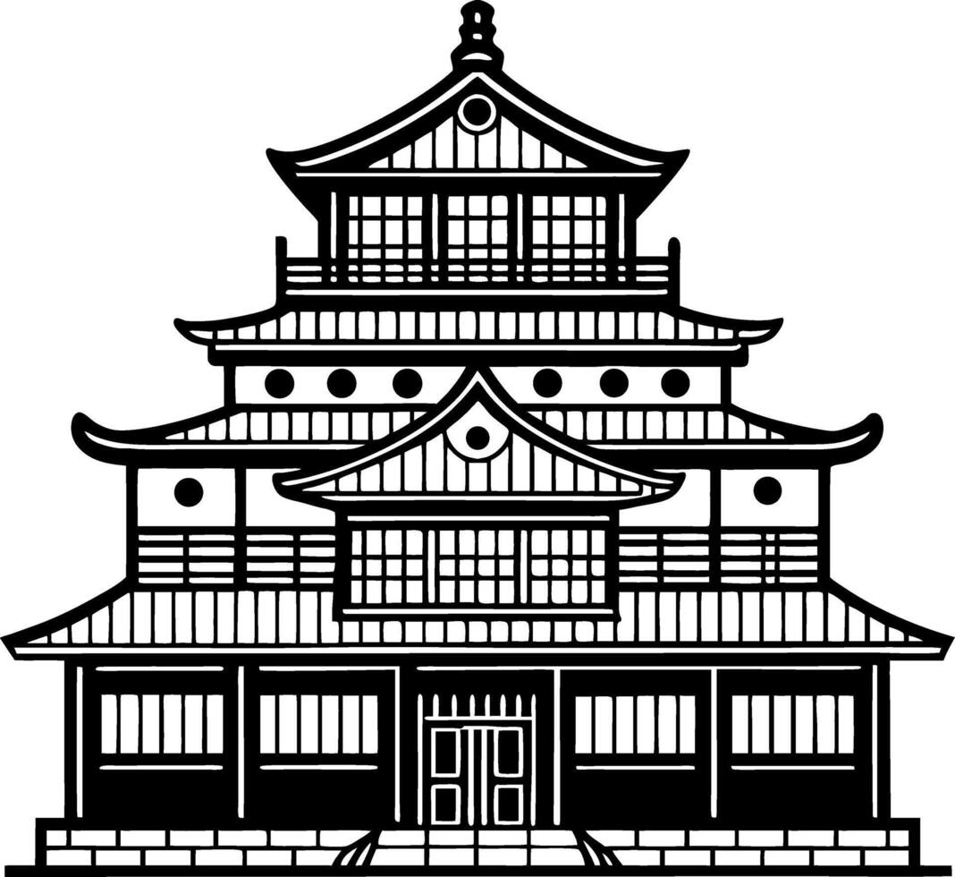 Traditional Japanese Castle Architecture Detailed for Graphic Design and Tattoo Art vector