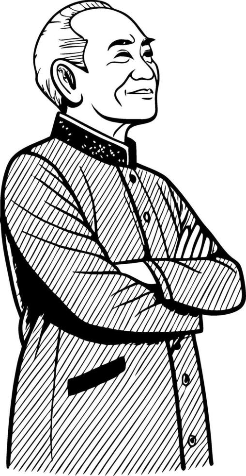 Confident Elderly Man in Traditional Attire Smiling with Arms Crossed Illustration vector