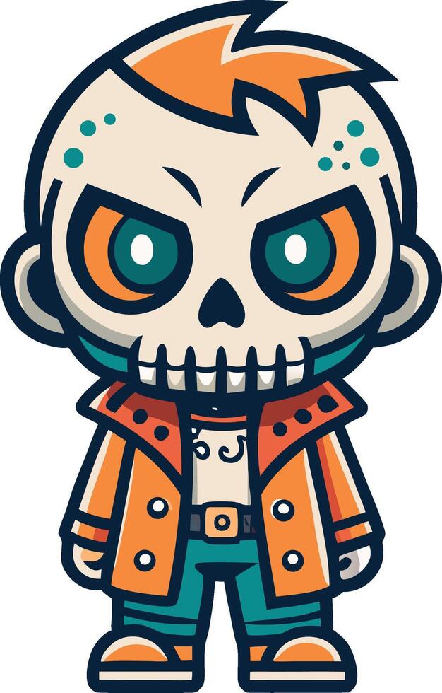 Stylish Skull Character with Orange Hair and Jacket for Tattoo Design or Graphic Art vector