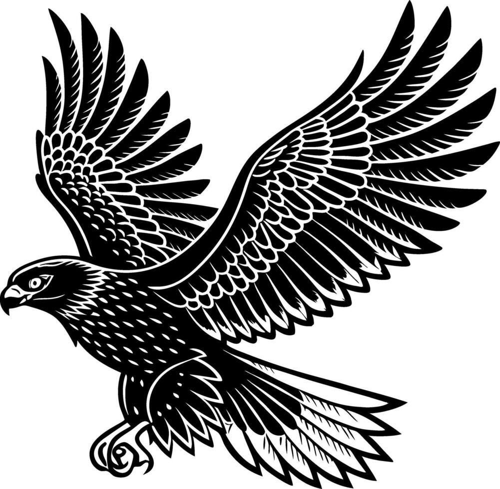Majestic Flying Hawk Bold Line Art for Tattoo Design and Custom Illustrations vector