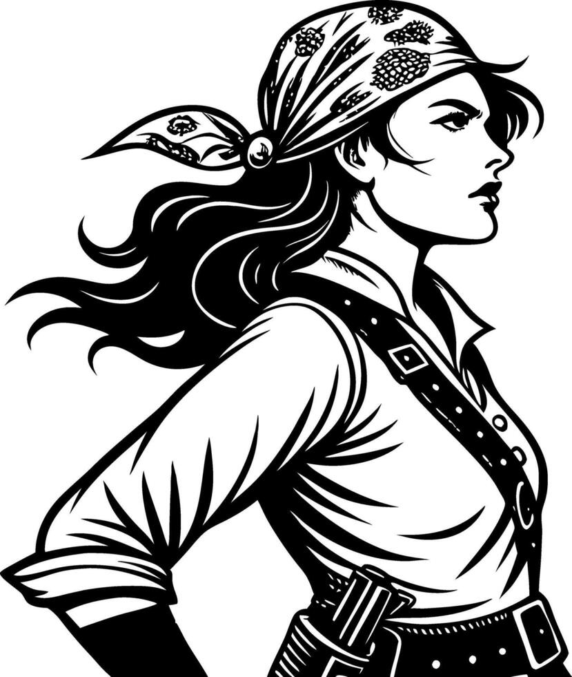 Empowered Pirate Woman Silhouette with Bandana and Waist Belt for Tattoos and Illustrations vector