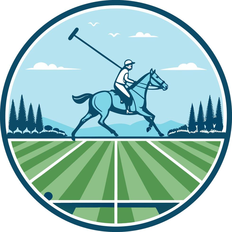 Polo Player Riding Horse Action Scene in Vibrant Colors for Sports Design and Merchandise vector