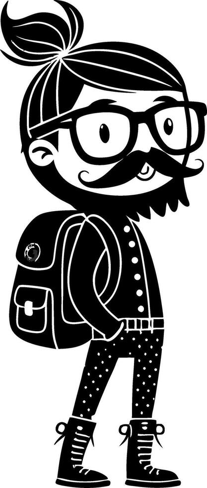 Cool Hipster Boy Character with Glasses and Backpack for Trendy Designs vector